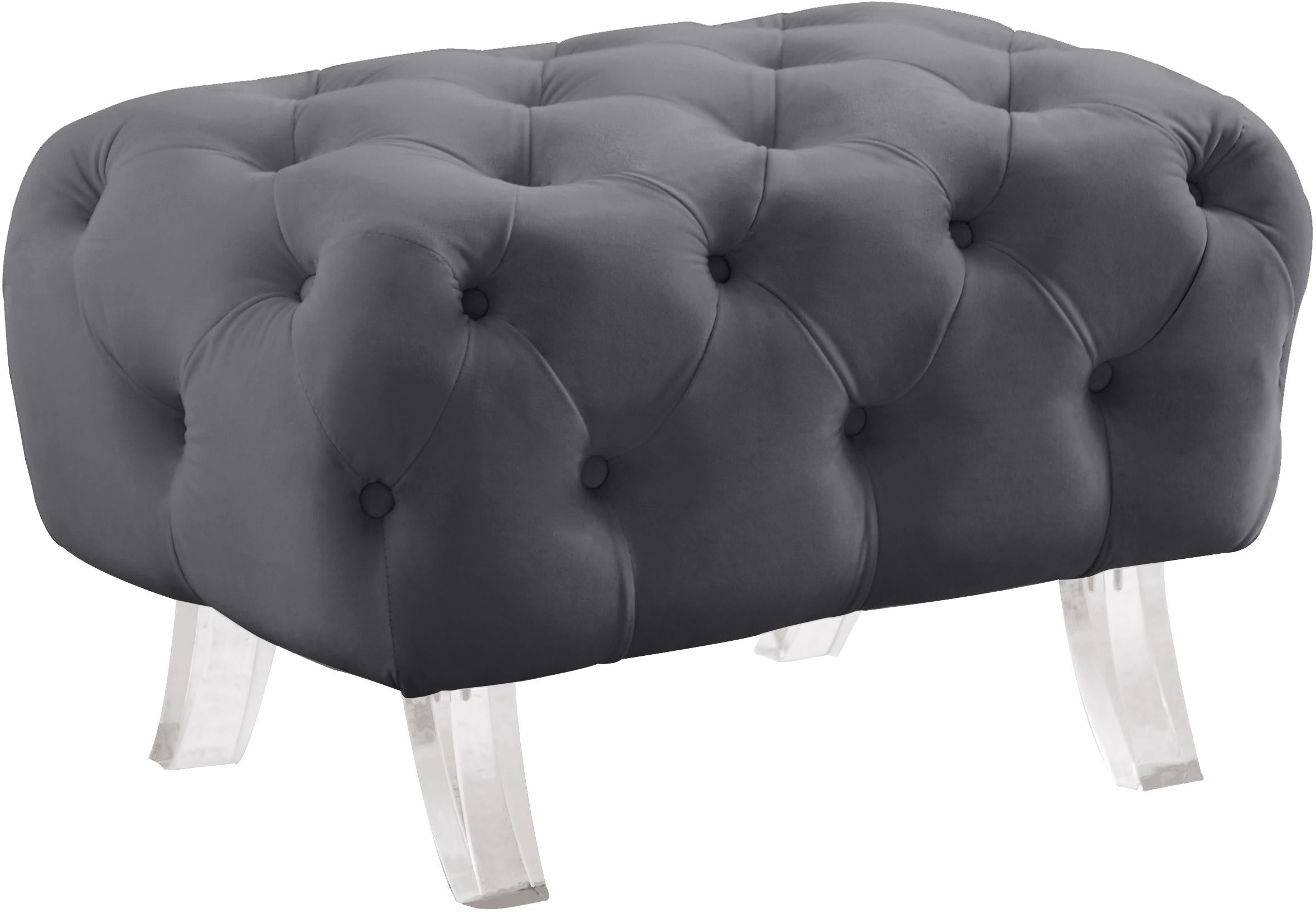 Crescent Grey Velvet Ottoman - Luxe Home Furnishings (Jersey City, NJ)