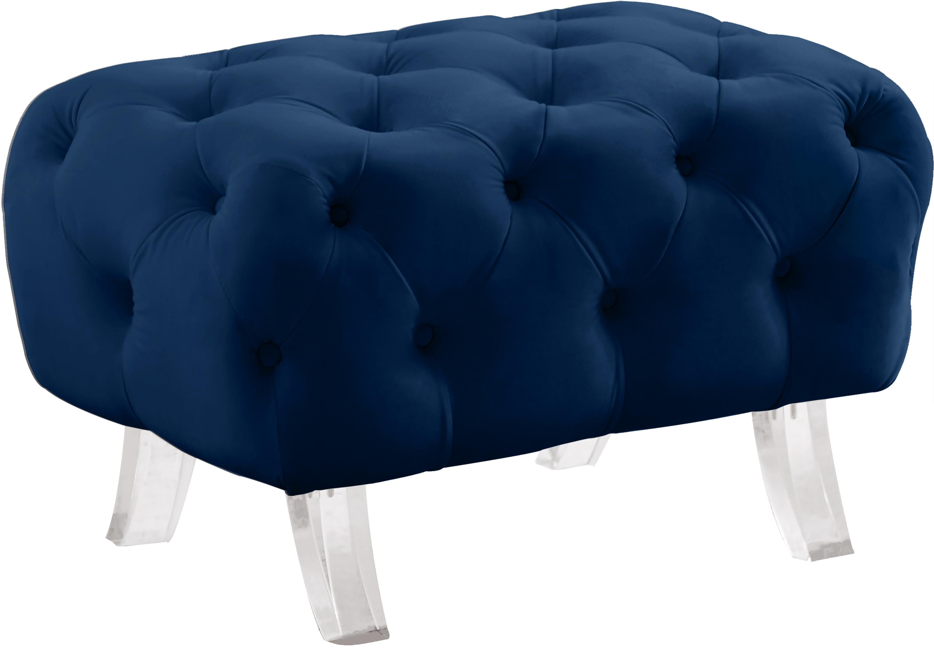 Crescent Navy Velvet Ottoman - Luxe Home Furnishings (Jersey City, NJ)