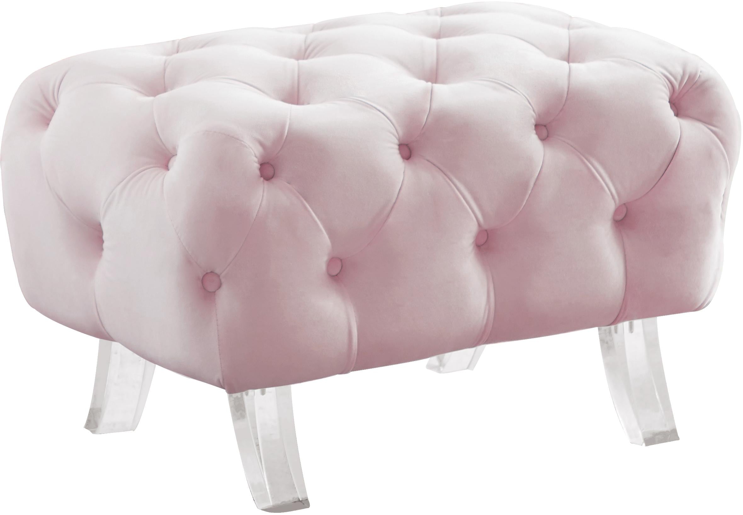 Crescent Pink Velvet Ottoman - Luxe Home Furnishings (Jersey City, NJ)