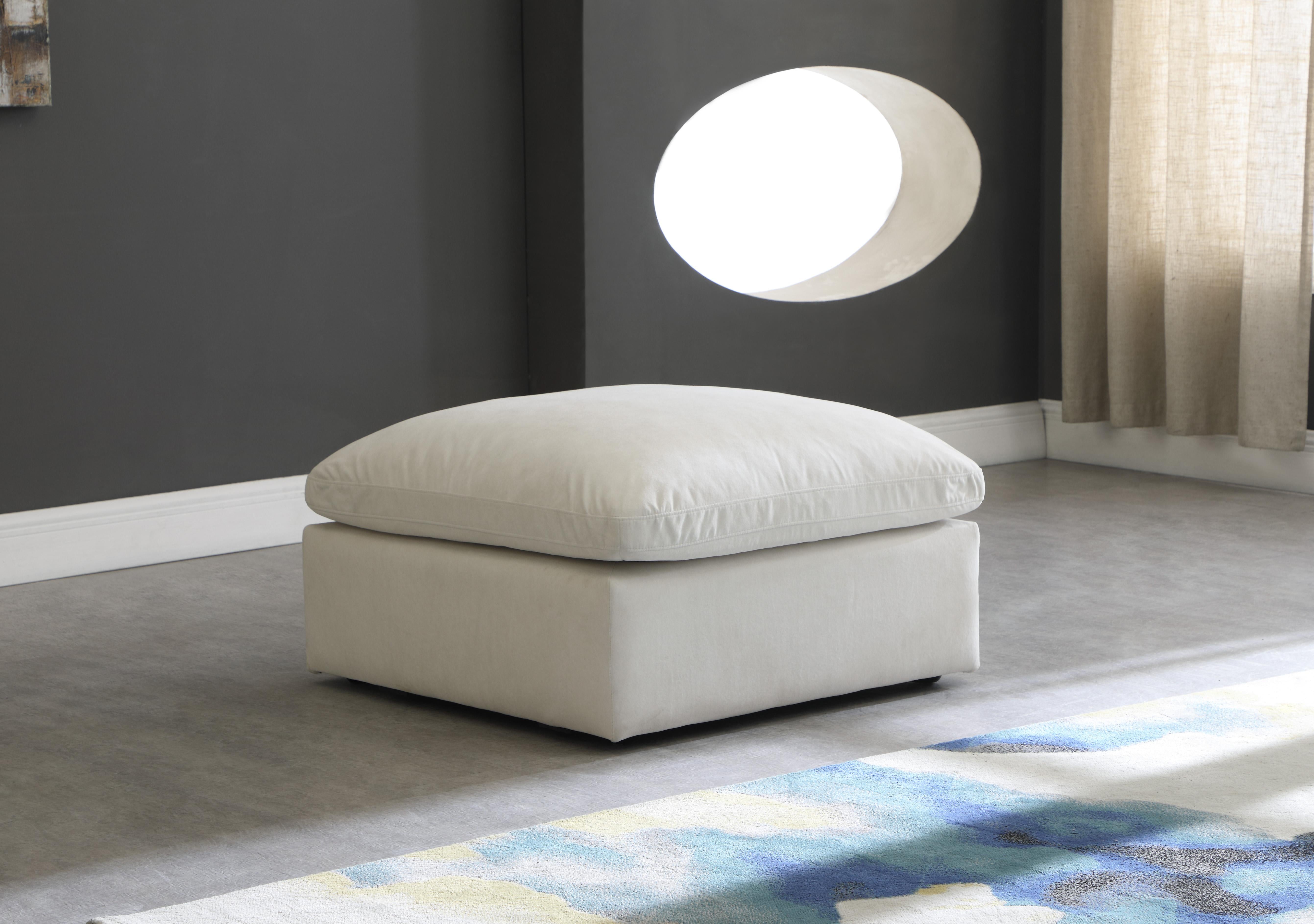Plush Cream Velvet Standard Cloud Modular Ottoman - Luxe Home Furnishings (Jersey City, NJ)