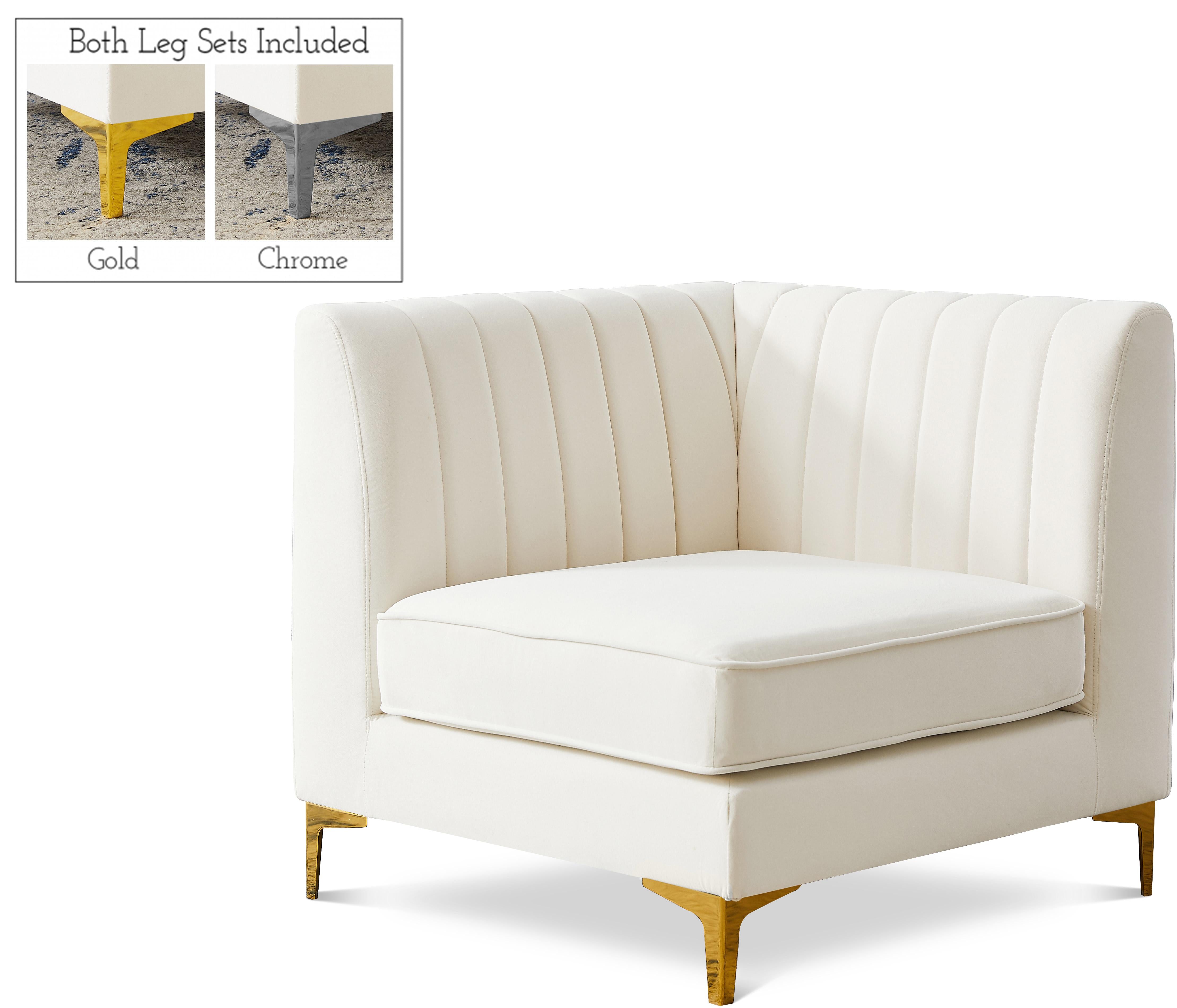 Alina Cream Velvet Corner Chair - Luxe Home Furnishings (Jersey City, NJ)