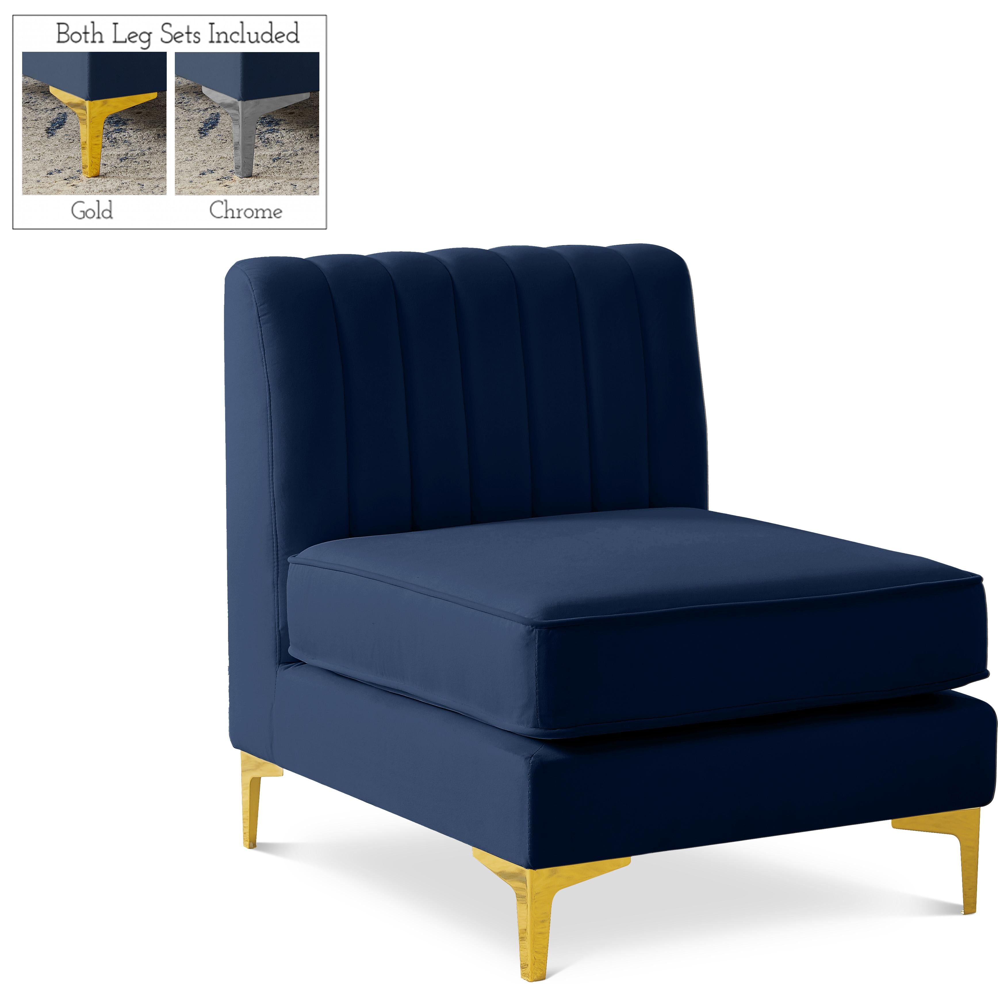 Alina Navy Velvet Armless Chair - Luxe Home Furnishings (Jersey City, NJ)