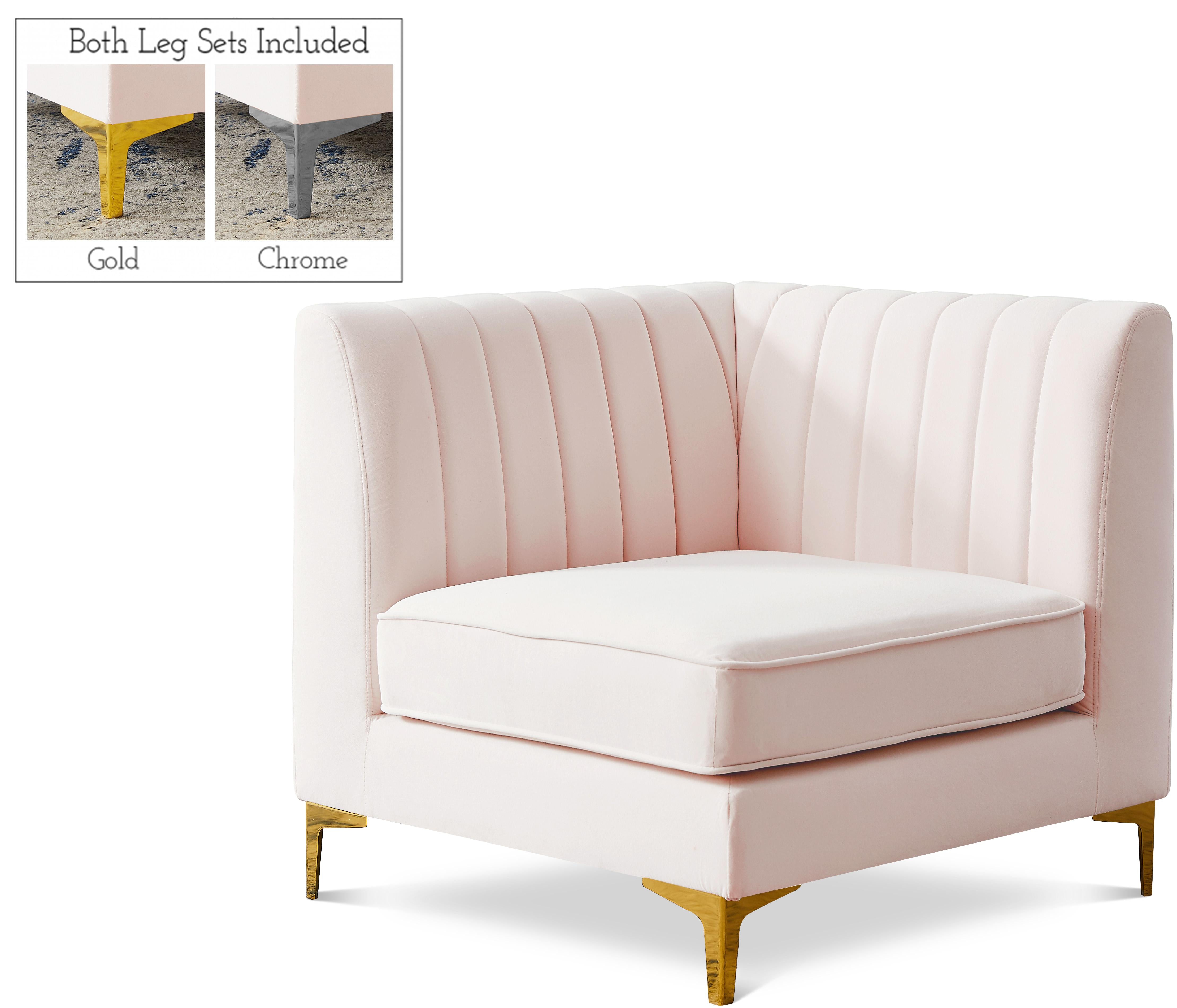 Alina Pink Velvet Corner Chair - Luxe Home Furnishings (Jersey City, NJ)