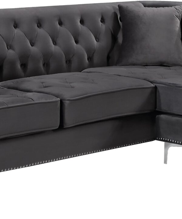 Damian Grey Velvet 2pc. Reversible Sectional - Luxe Home Furnishings (Jersey City, NJ)