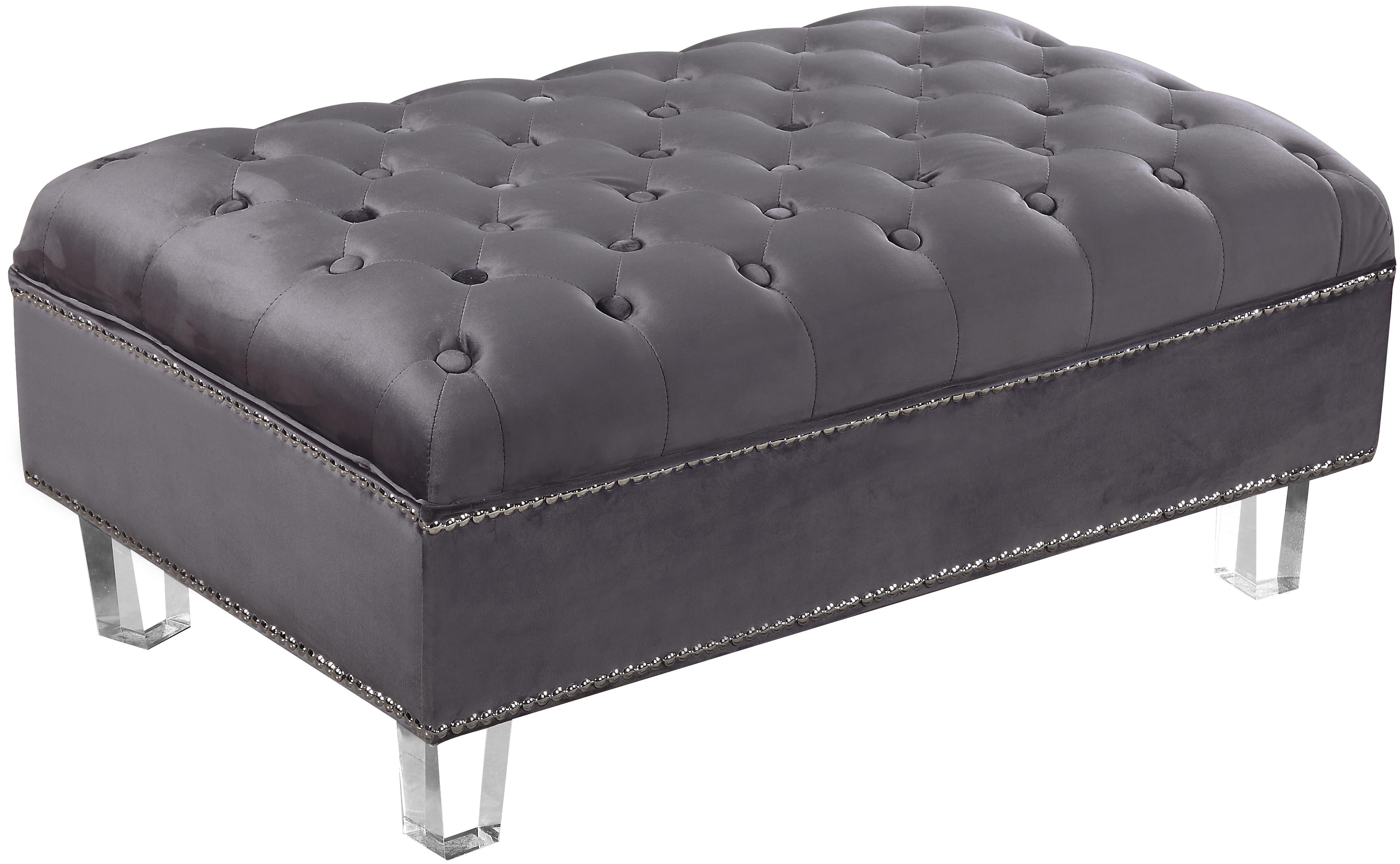 Lucas Grey Velvet Ottoman - Luxe Home Furnishings (Jersey City, NJ)