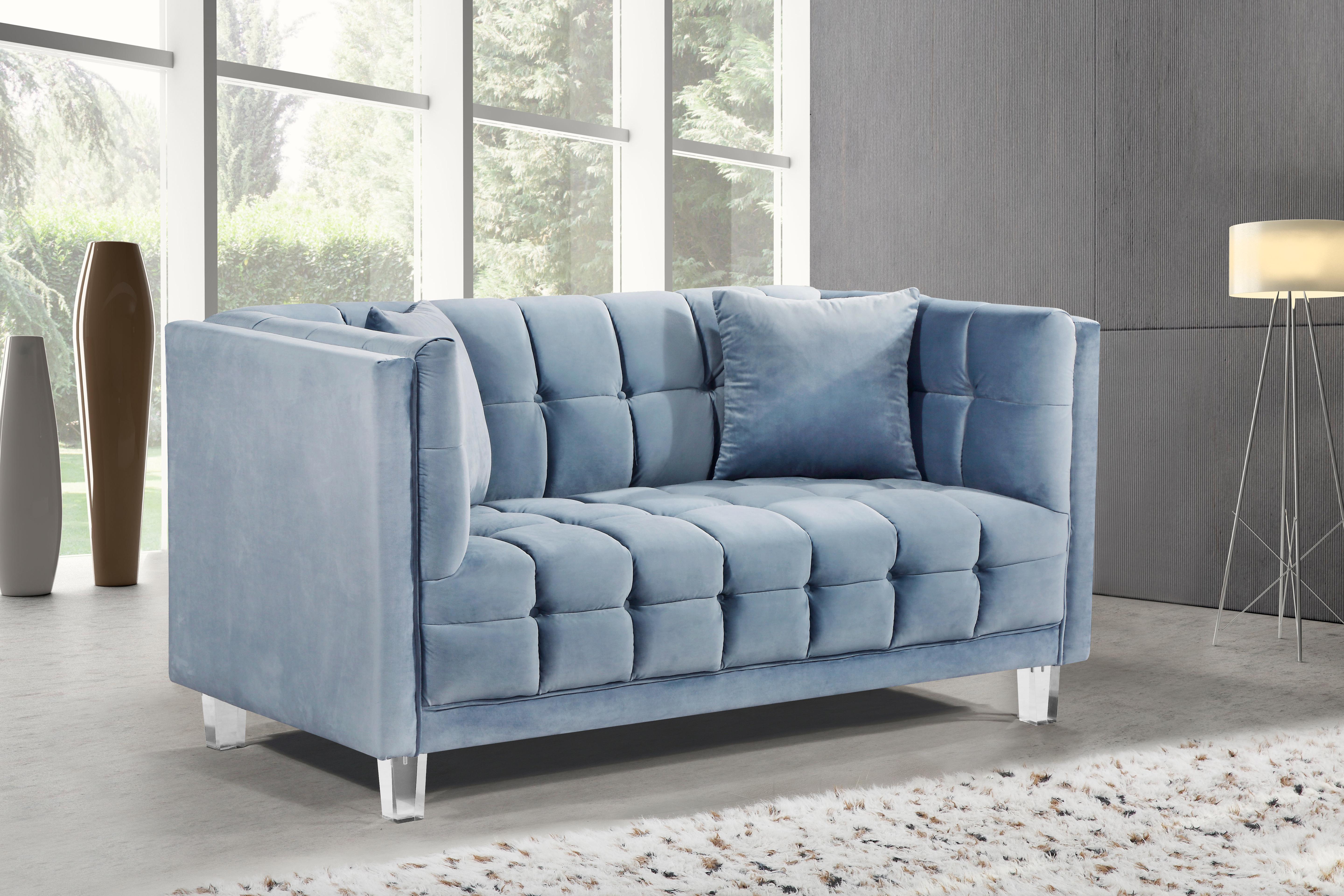 Mariel Sky Blue Velvet Loveseat - Luxe Home Furnishings (Jersey City, NJ)
