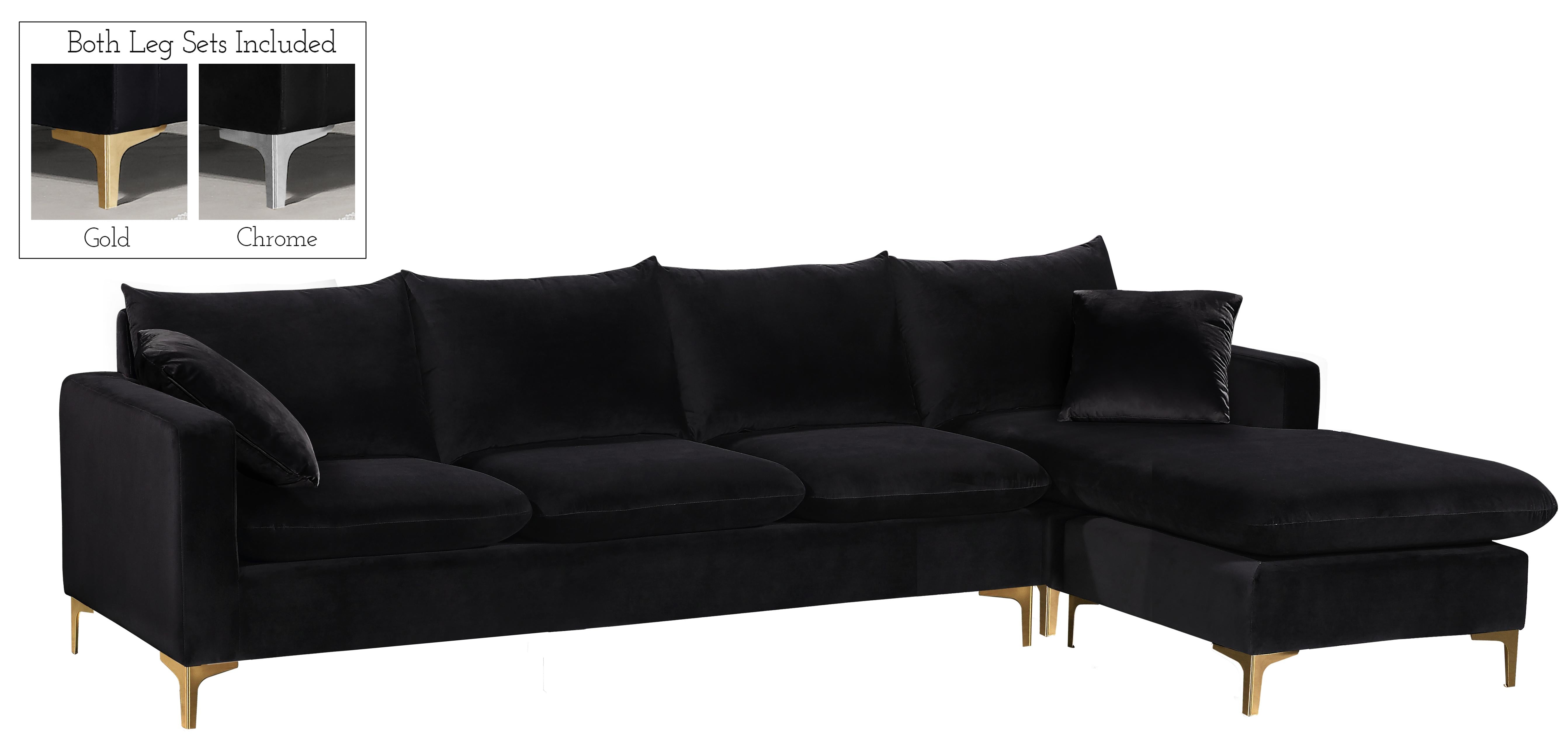 Naomi Black Velvet 2pc. Reversible Sectional - Luxe Home Furnishings (Jersey City, NJ)