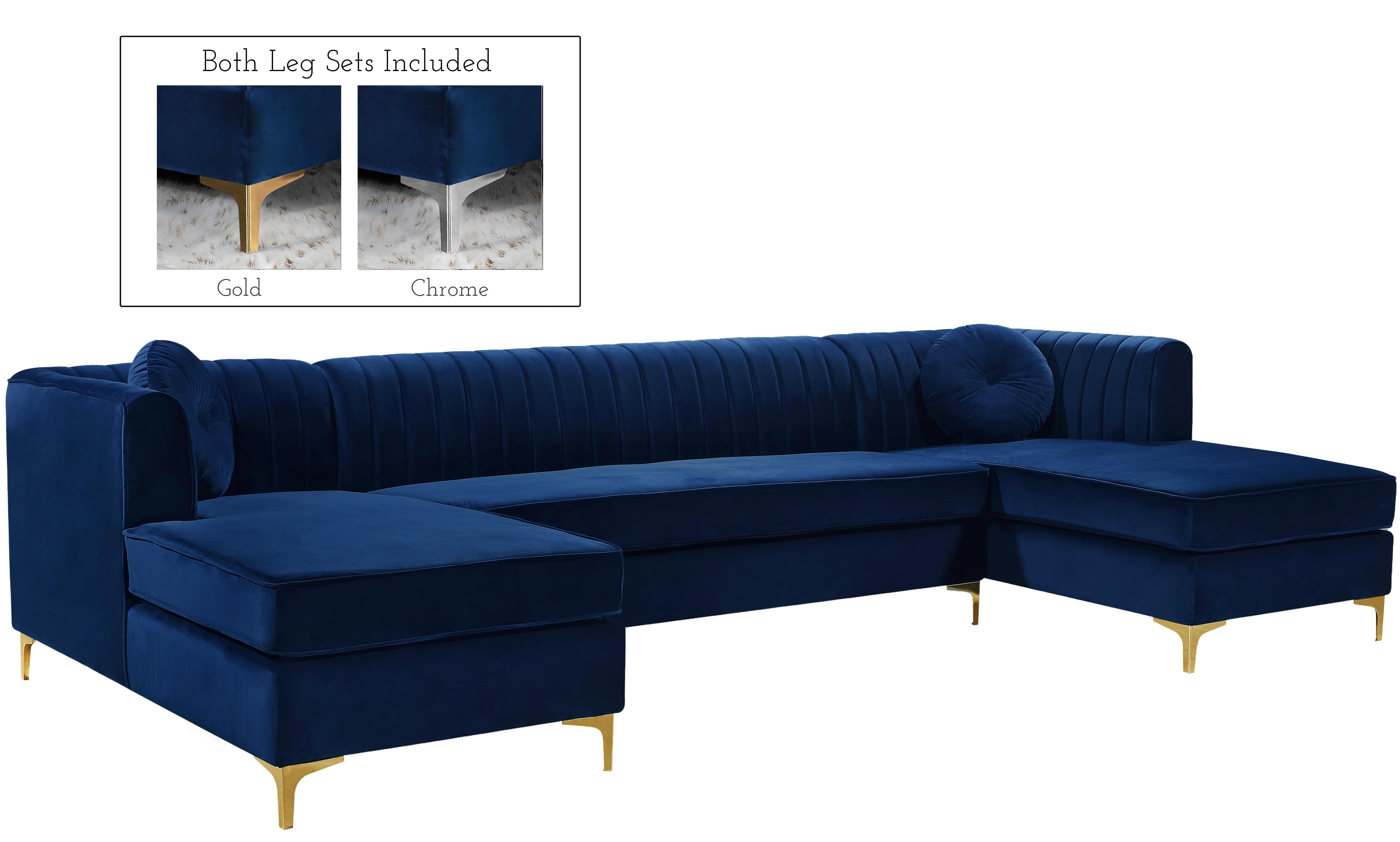 Graham Navy Velvet 3pc. Sectional - Luxe Home Furnishings (Jersey City, NJ)