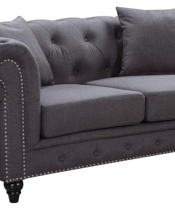 Chesterfield Grey Linen Loveseat - Luxe Home Furnishings (Jersey City, NJ)