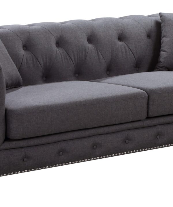 Chesterfield Grey Linen Sofa - Luxe Home Furnishings (Jersey City, NJ)