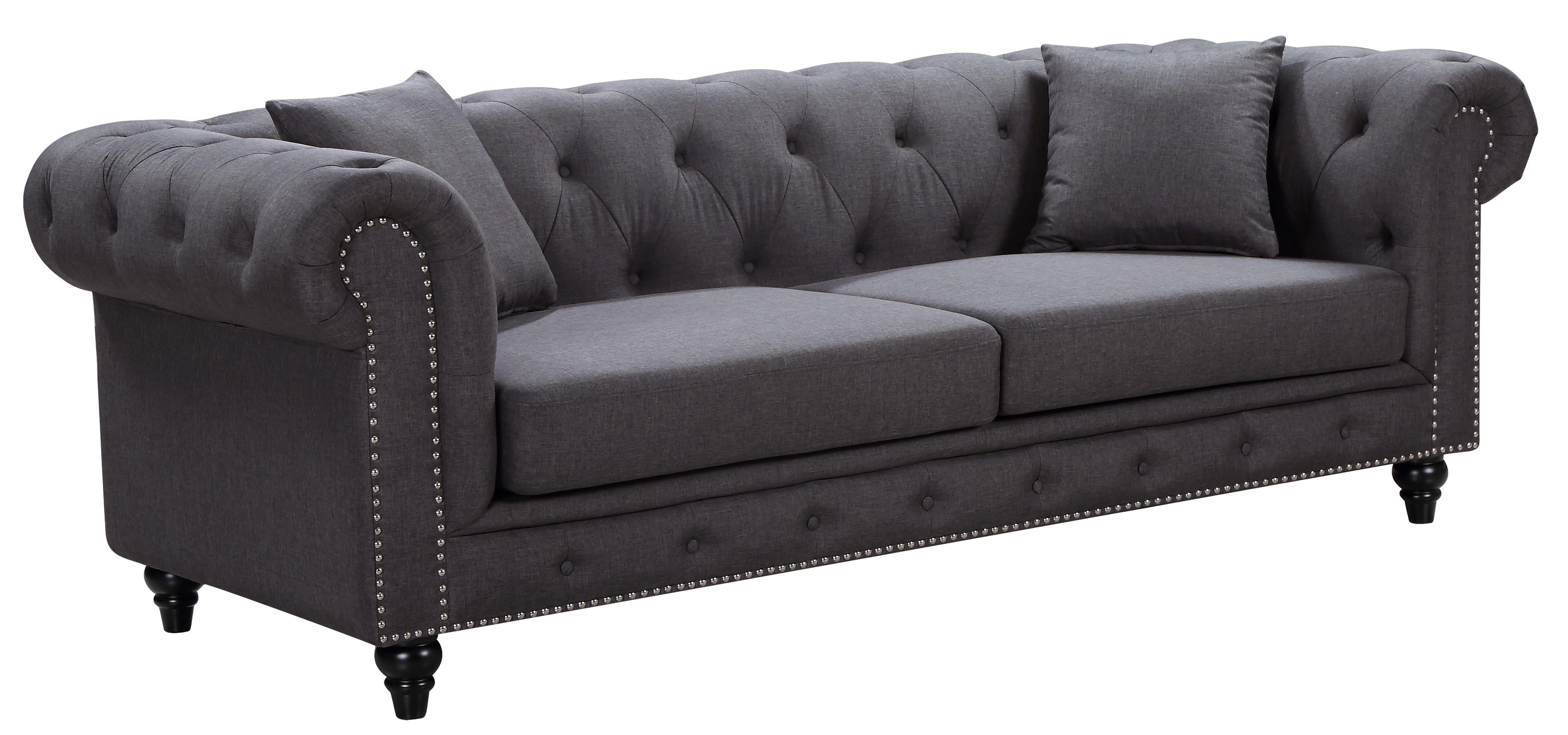 Chesterfield Grey Linen Sofa - Luxe Home Furnishings (Jersey City, NJ)