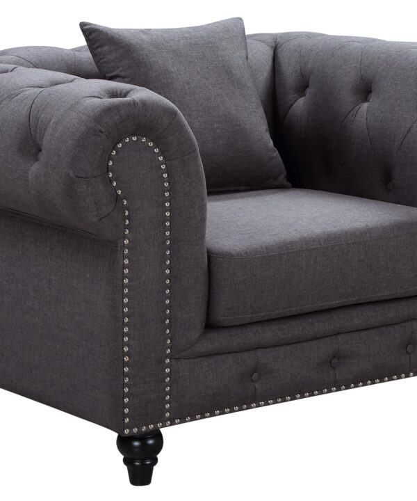 Chesterfield Grey Linen Chair - Luxe Home Furnishings (Jersey City, NJ)