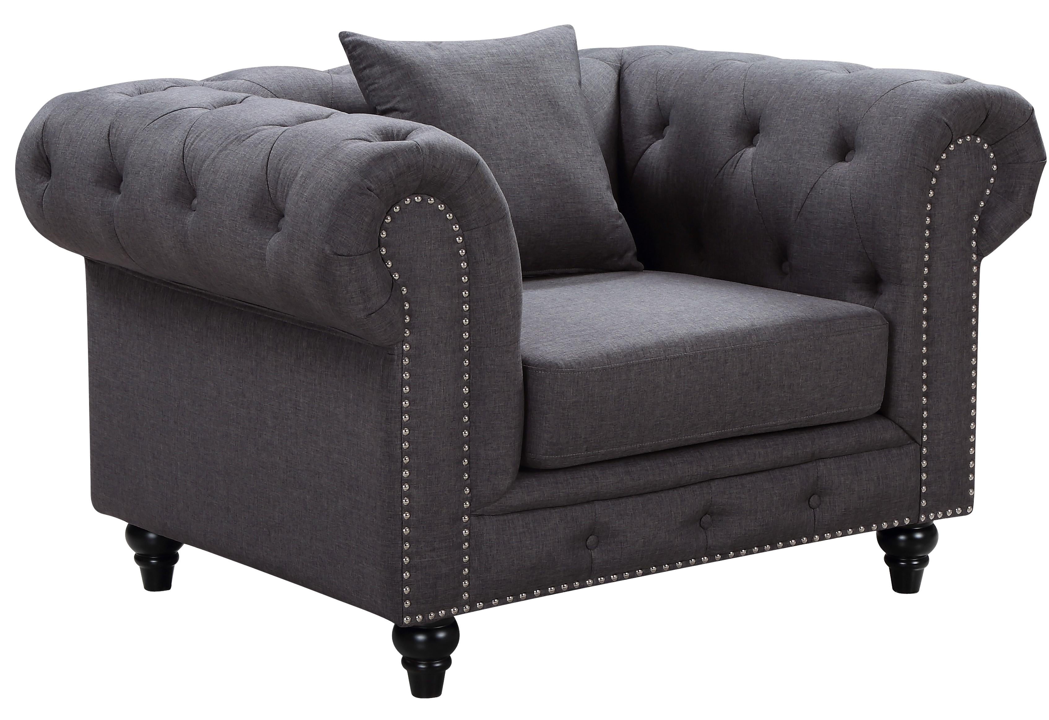 Chesterfield Grey Linen Chair - Luxe Home Furnishings (Jersey City, NJ)