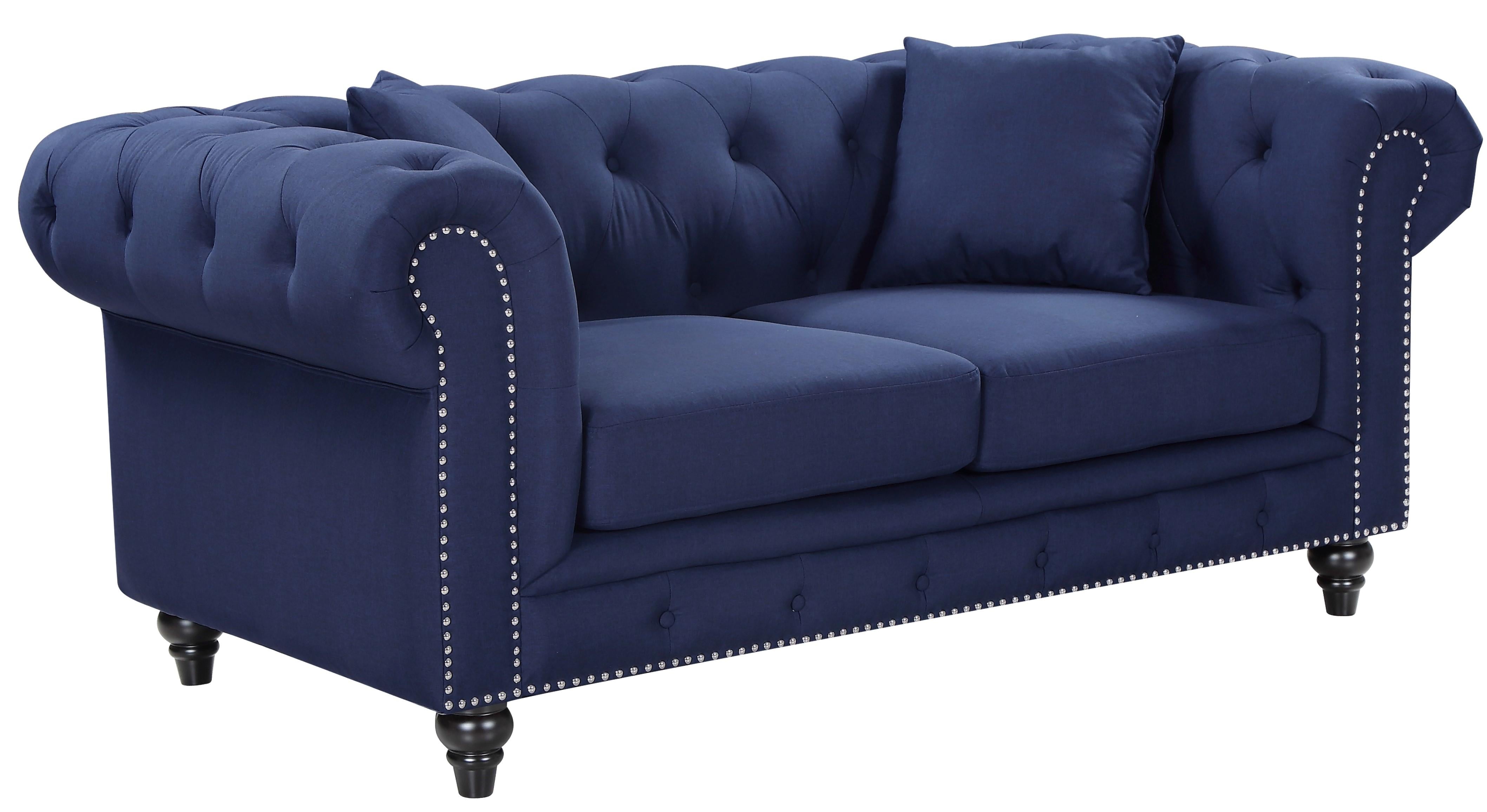Chesterfield Navy Linen Loveseat - Luxe Home Furnishings (Jersey City, NJ)