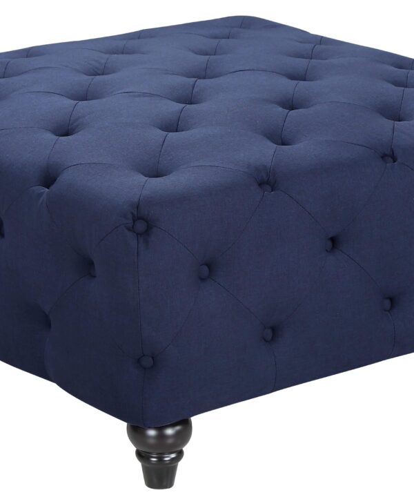 Chesterfield Navy Linen Ottoman - Luxe Home Furnishings (Jersey City, NJ)
