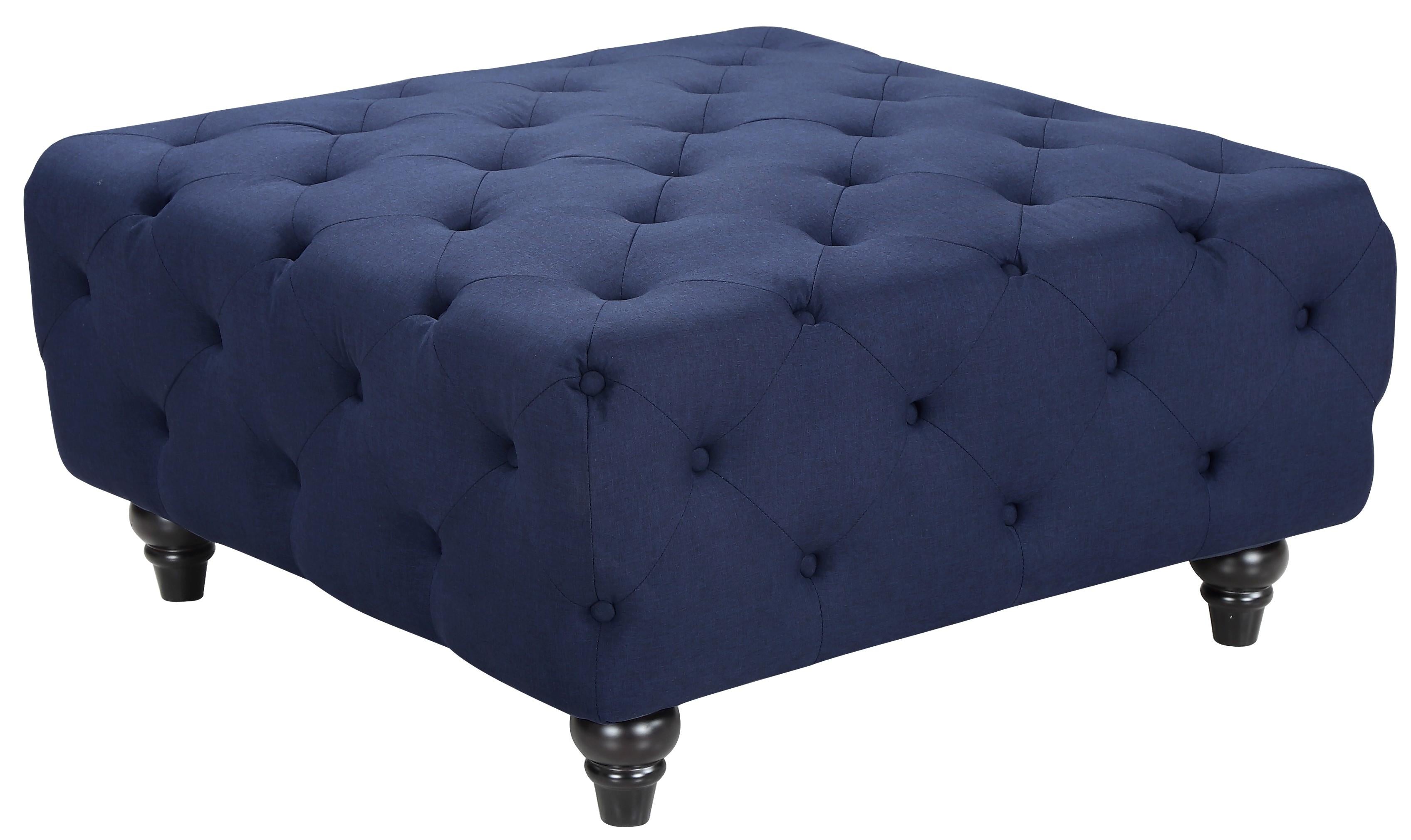 Chesterfield Navy Linen Ottoman - Luxe Home Furnishings (Jersey City, NJ)