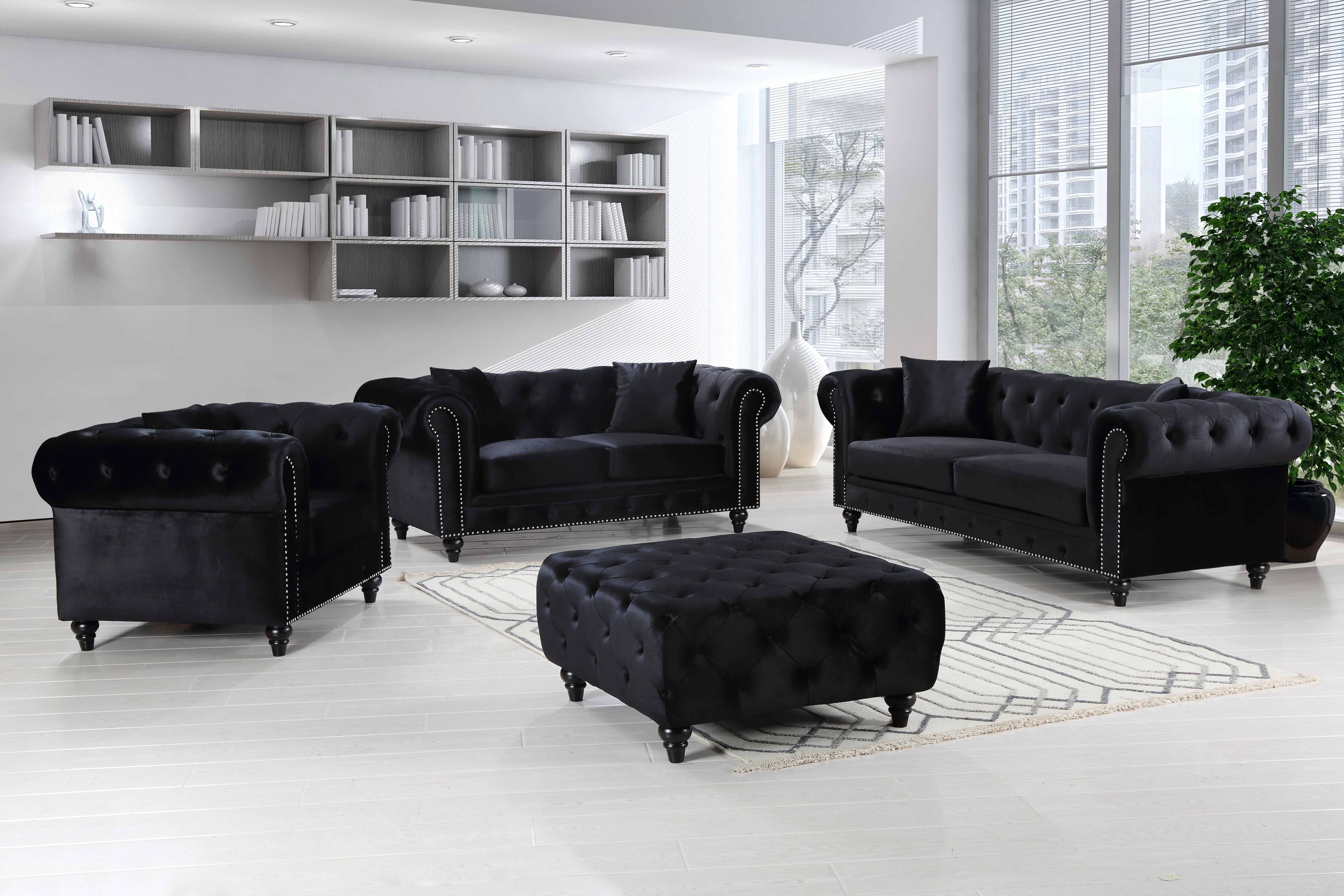 Chesterfield Black Velvet Ottoman - Luxe Home Furnishings (Jersey City, NJ)