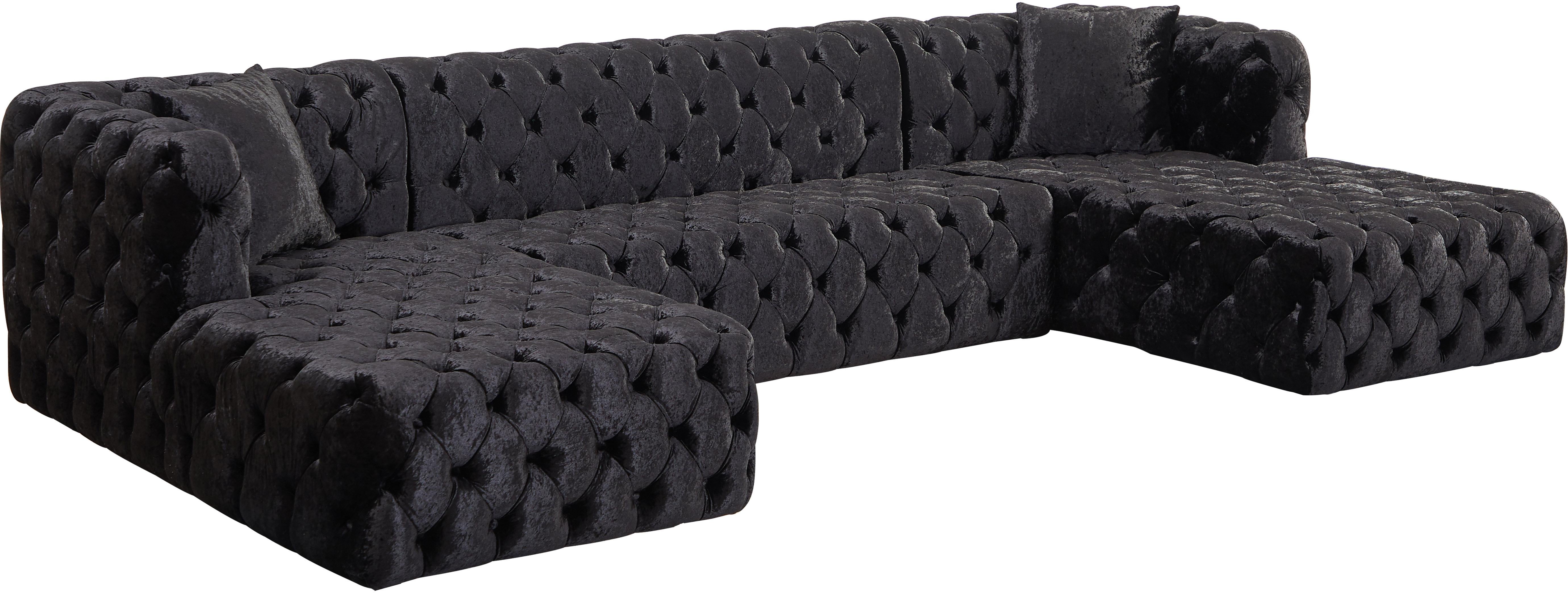 Coco Black Velvet 3pc. Sectional (3 Boxes) - Luxe Home Furnishings (Jersey City, NJ)