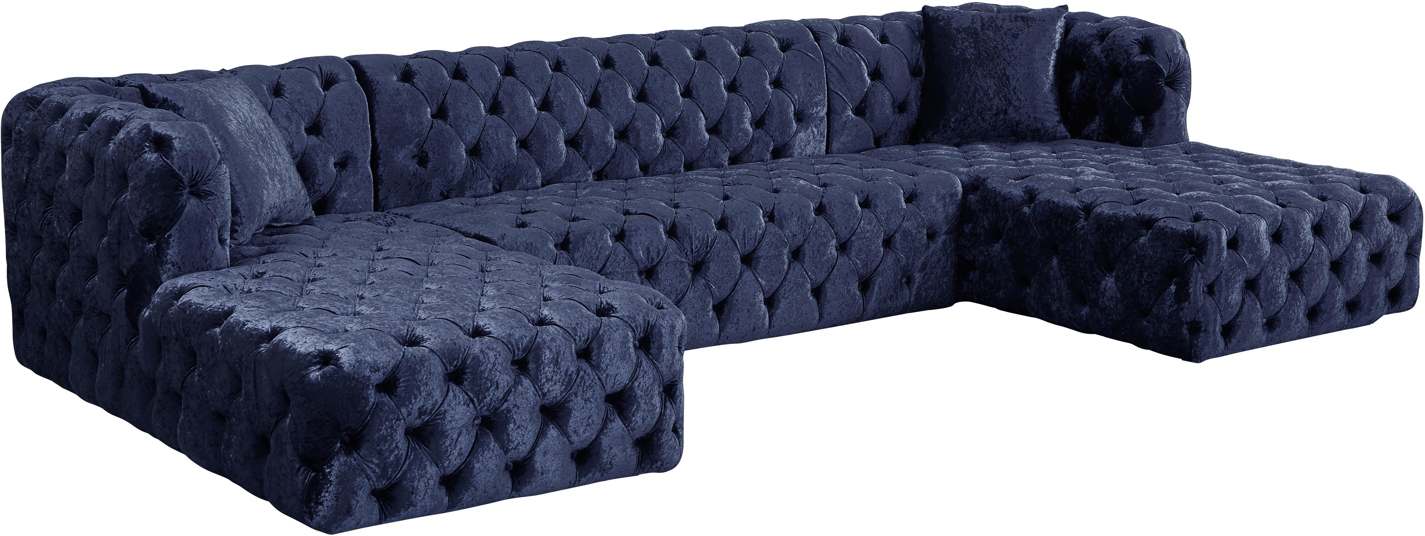 Coco Navy Velvet 3pc. Sectional (3 Boxes) - Luxe Home Furnishings (Jersey City, NJ)