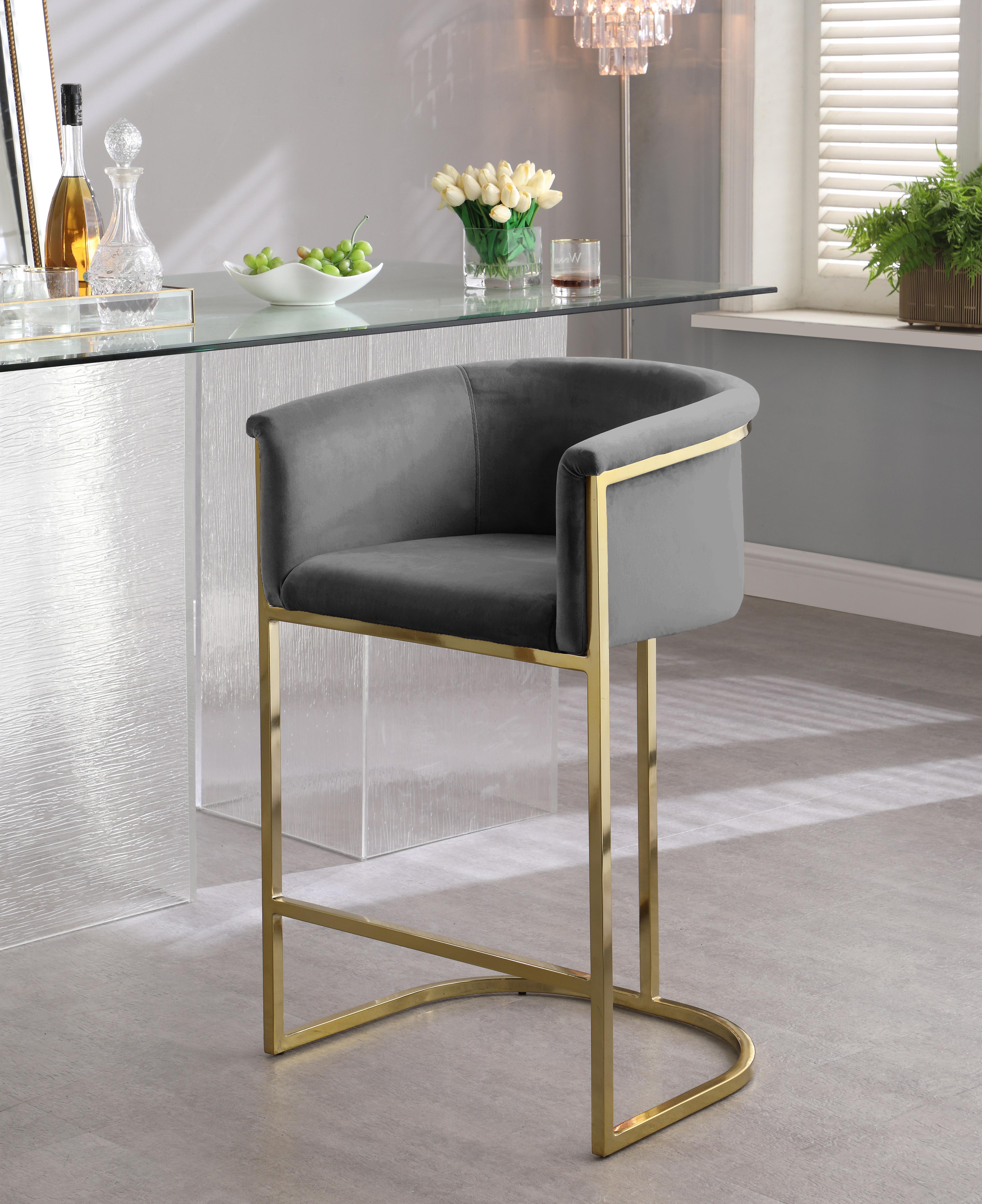 Donatella Grey Velvet Stool - Luxe Home Furnishings (Jersey City, NJ)