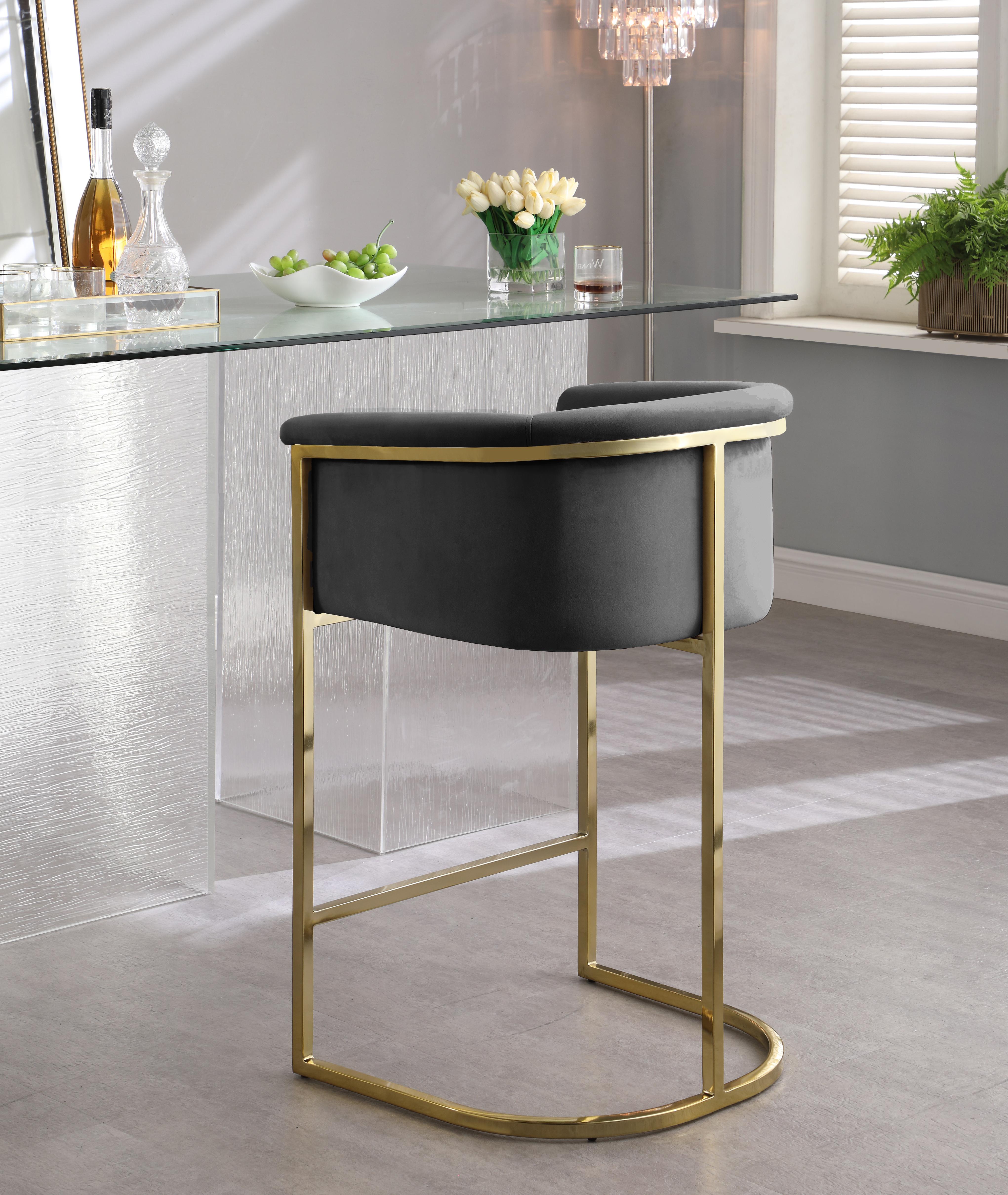 Donatella Grey Velvet Stool - Luxe Home Furnishings (Jersey City, NJ)