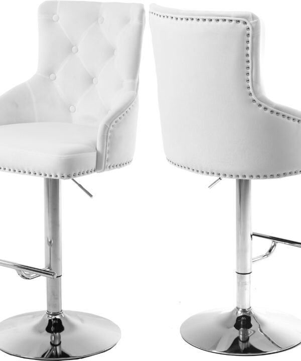 Claude White Velvet Adjustable Stool - Luxe Home Furnishings (Jersey City, NJ)