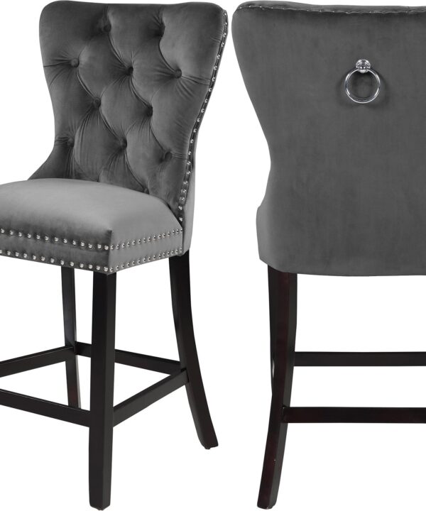 Nikki Grey Velvet Stool - Luxe Home Furnishings (Jersey City, NJ)