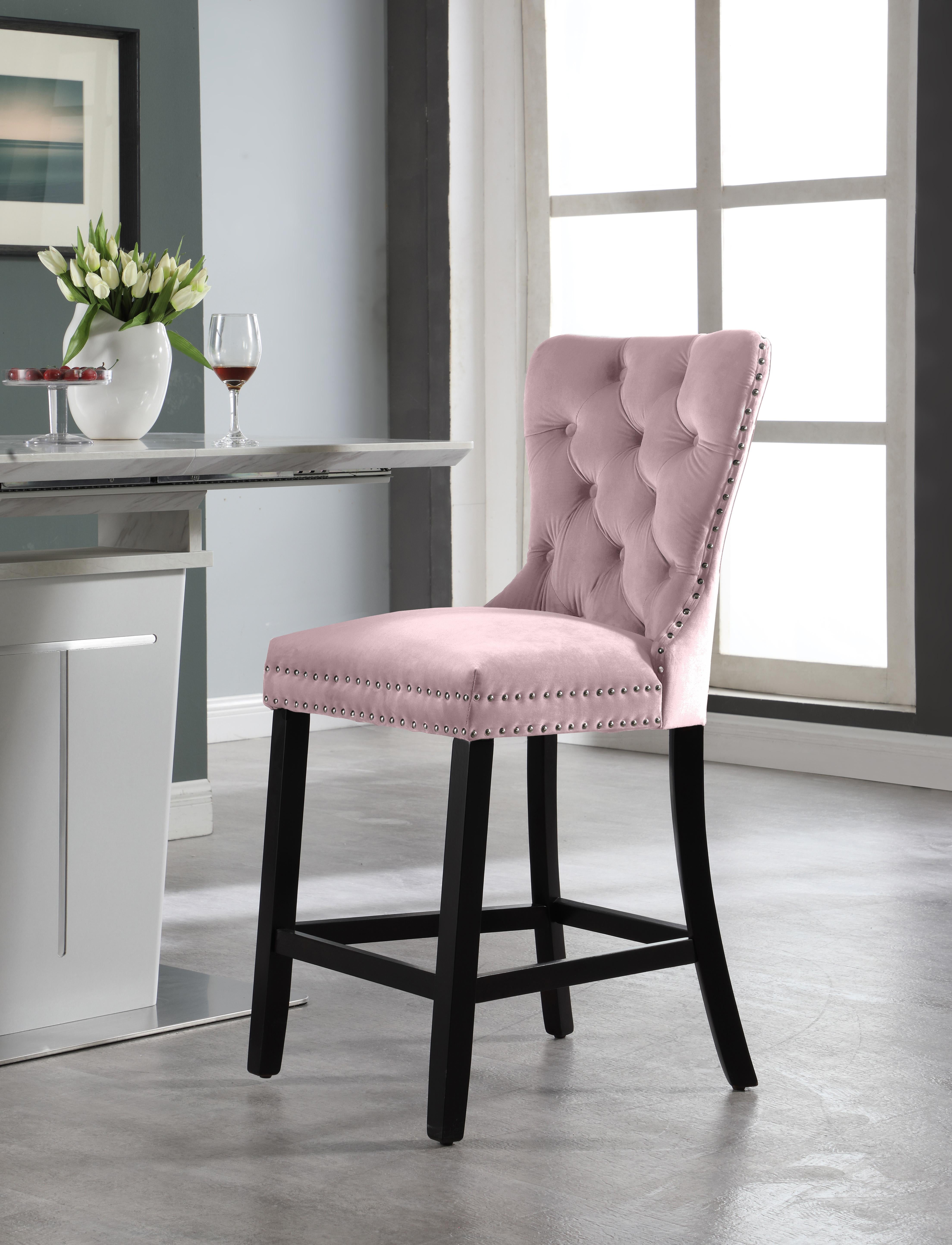 Nikki Pink Velvet Stool - Luxe Home Furnishings (Jersey City, NJ)