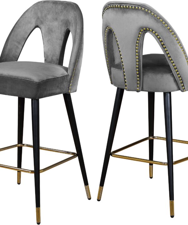 Akoya Grey Velvet Stool - Luxe Home Furnishings (Jersey City, NJ)