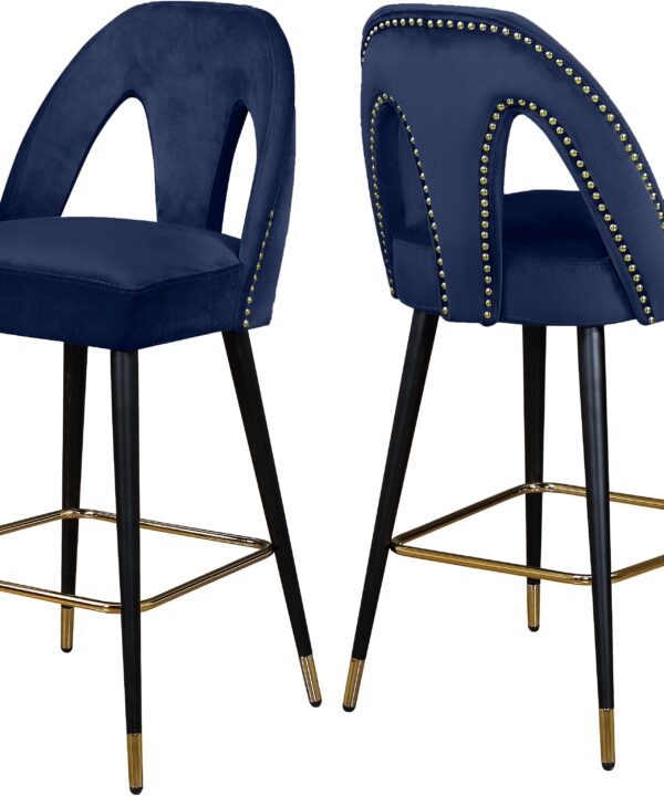 Akoya Navy Velvet Stool - Luxe Home Furnishings (Jersey City, NJ)