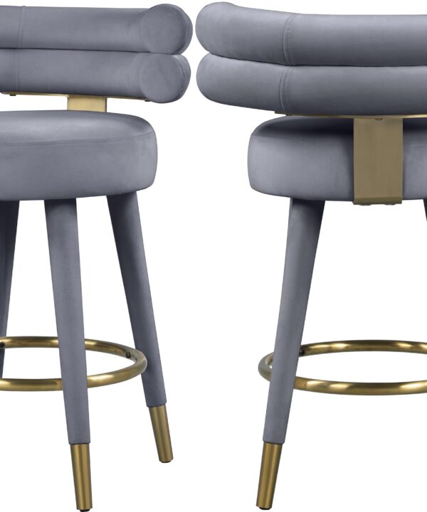 Fitzroy Grey Velvet Counter Stool