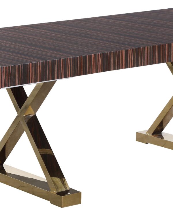 Excel Brown Zebra Wood Veneer Lacquer Extendable Dining Table (3 Boxes)