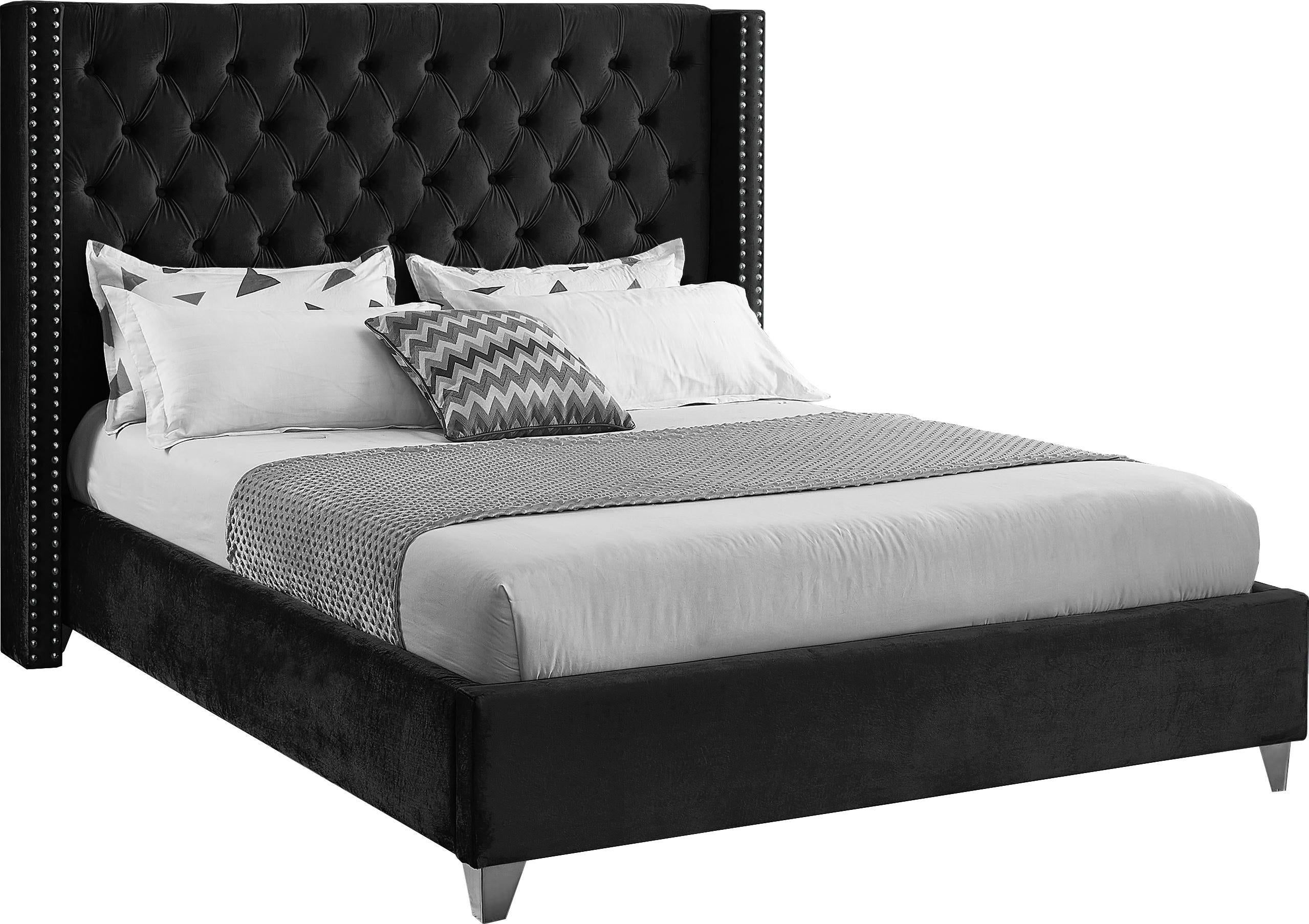 Aiden Black Velvet Queen Bed - Luxe Home Furnishings (Jersey City, NJ)