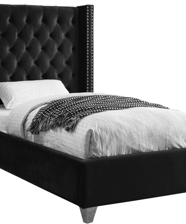 Aiden Black Velvet Twin Bed - Luxe Home Furnishings (Jersey City, NJ)