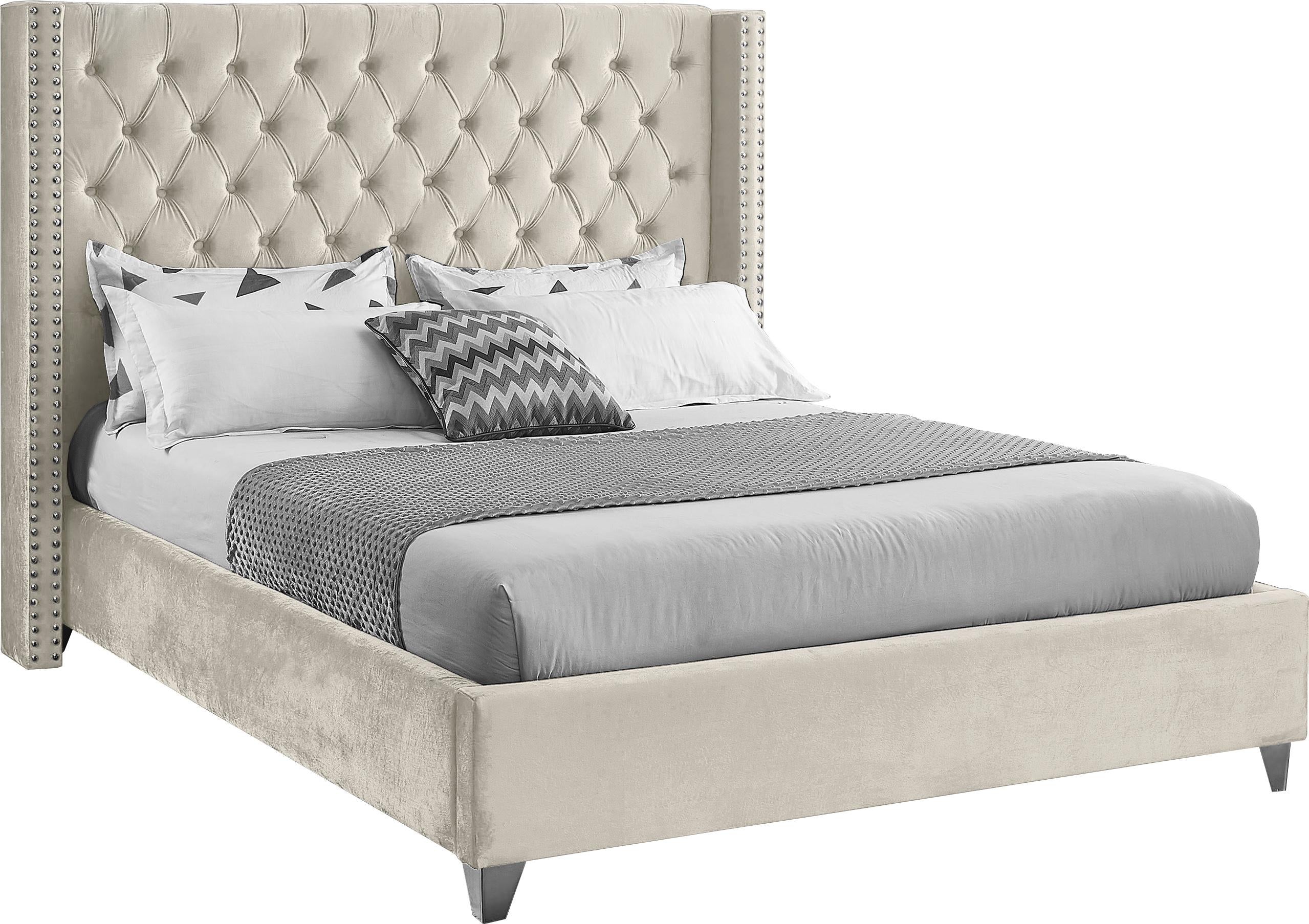 Aiden Cream Velvet Full Bed - Luxe Home Furnishings (Jersey City, NJ)