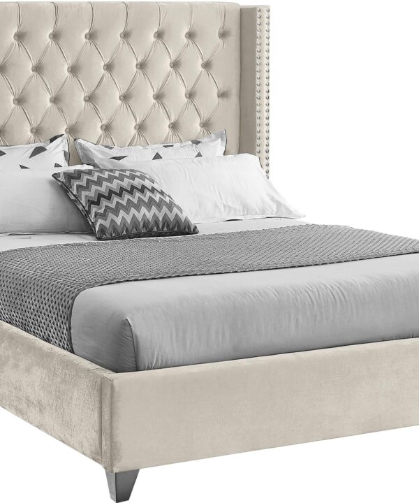 Aiden Cream Velvet Queen Bed - Luxe Home Furnishings (Jersey City, NJ)