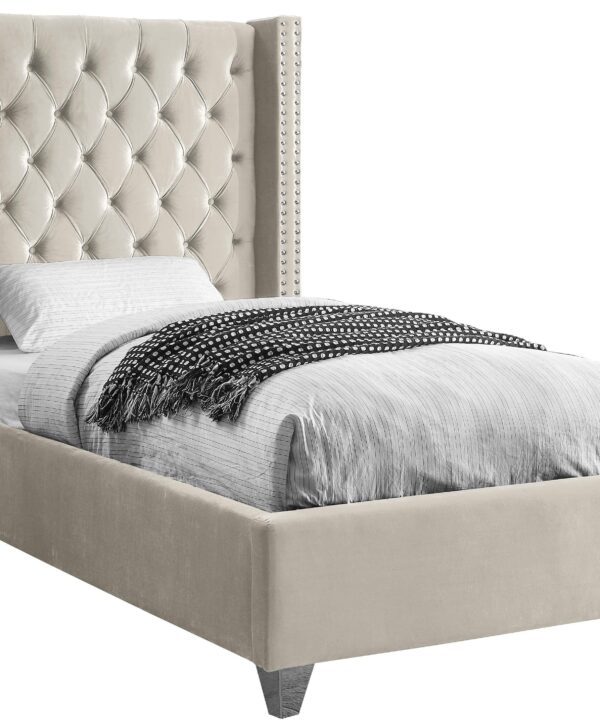 Aiden Cream Velvet Twin Bed - Luxe Home Furnishings (Jersey City, NJ)