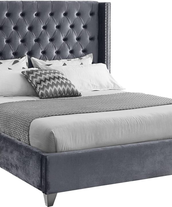 Aiden Grey Velvet Queen Bed - Luxe Home Furnishings (Jersey City, NJ)