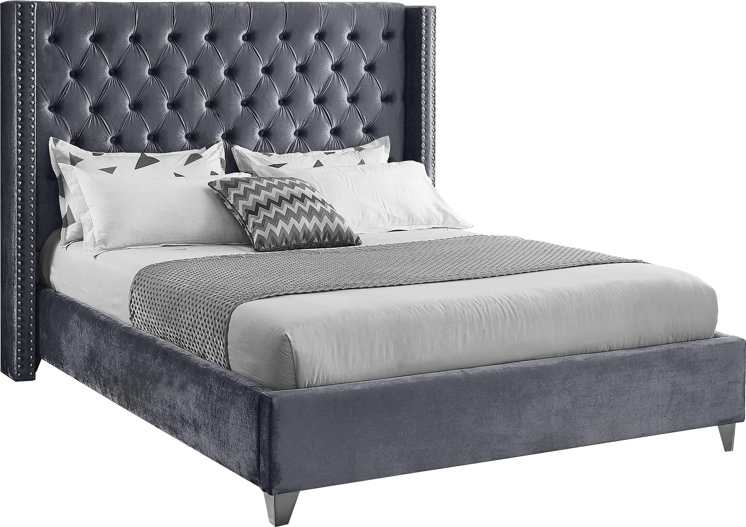 Aiden Grey Velvet King Bed - Luxe Home Furnishings (Jersey City, NJ)