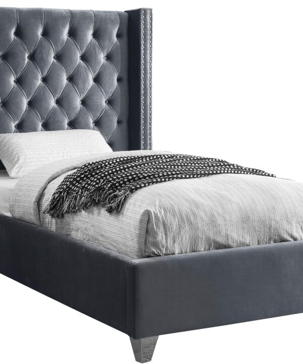 Aiden Grey Velvet Twin Bed - Luxe Home Furnishings (Jersey City, NJ)