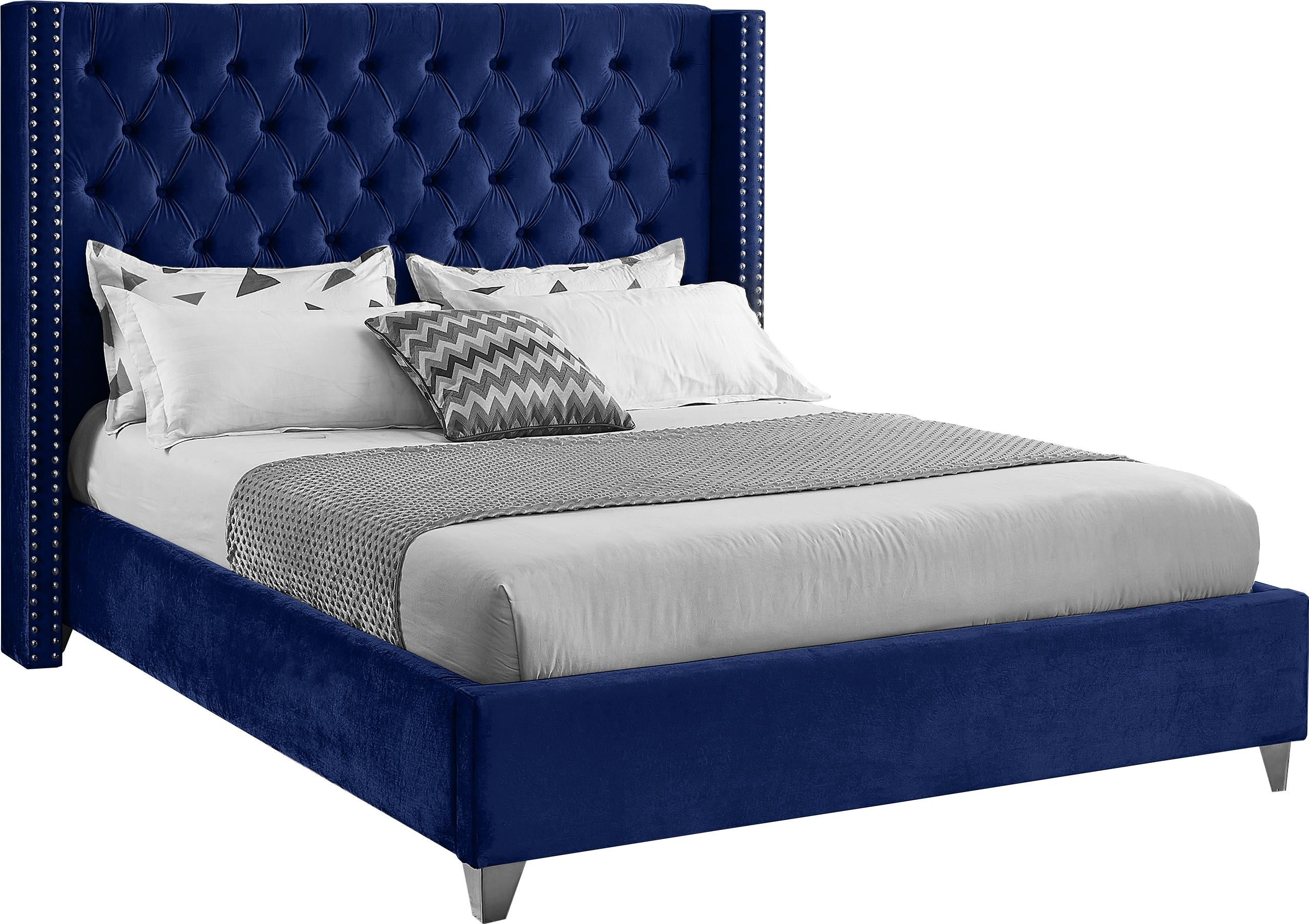 Aiden Navy Velvet Queen Bed - Luxe Home Furnishings (Jersey City, NJ)