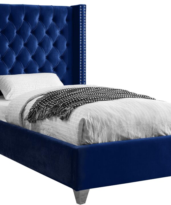 Aiden Navy Velvet Twin Bed - Luxe Home Furnishings (Jersey City, NJ)