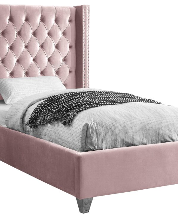 Aiden Pink Velvet Twin Bed - Luxe Home Furnishings (Jersey City, NJ)