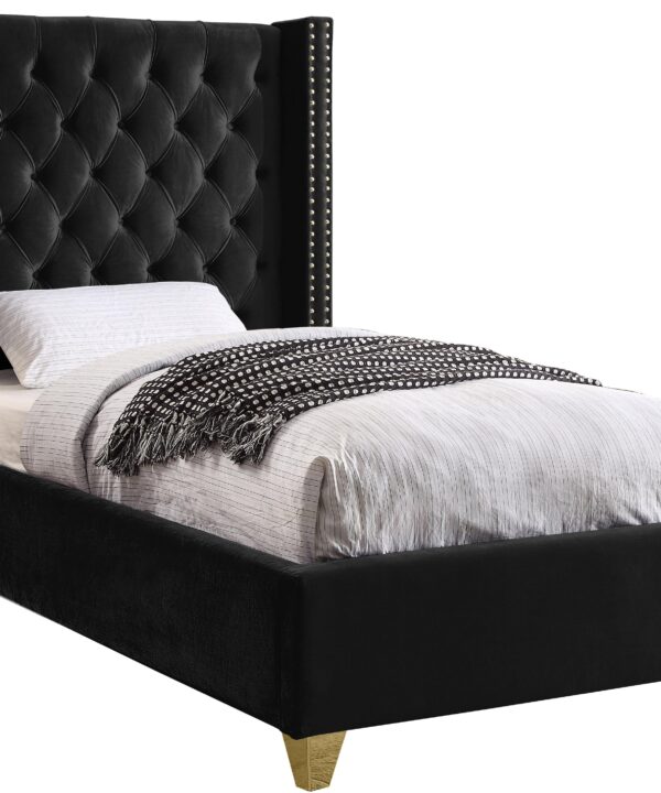 Barolo Black Velvet Twin Bed - Luxe Home Furnishings (Jersey City, NJ)