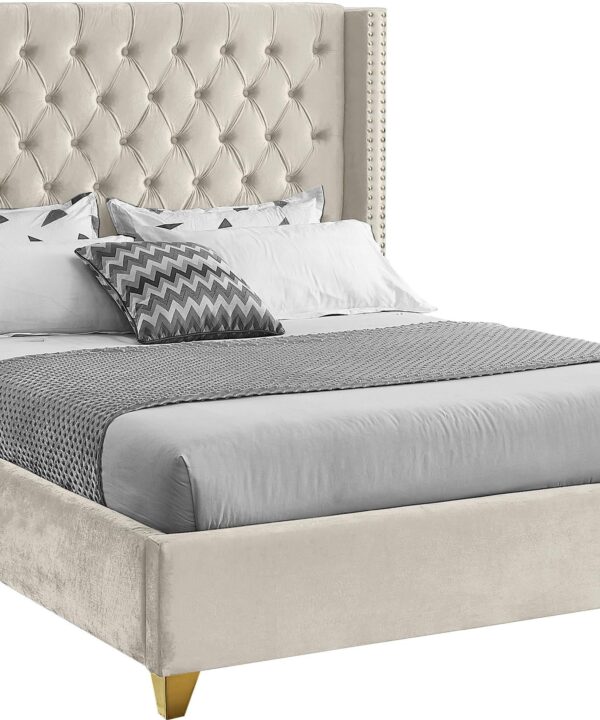Barolo Cream Velvet Full Bed - Luxe Home Furnishings (Jersey City, NJ)