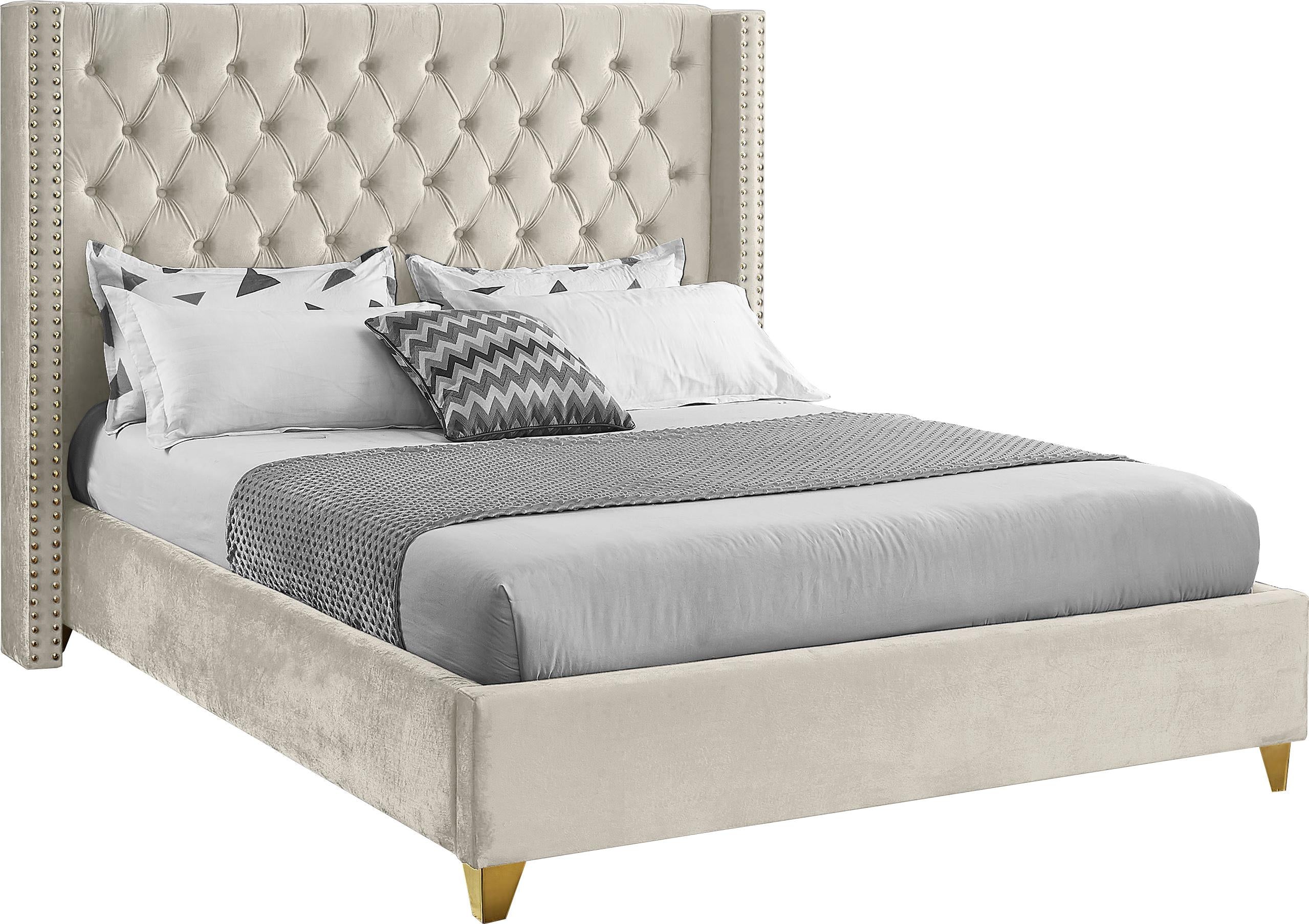 Barolo Cream Velvet Full Bed - Luxe Home Furnishings (Jersey City, NJ)