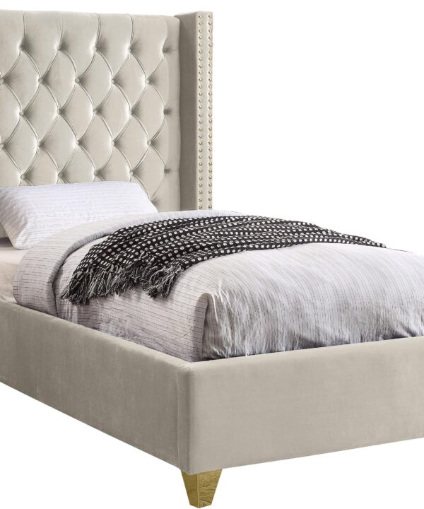 Barolo Cream Velvet Twin Bed - Luxe Home Furnishings (Jersey City, NJ)