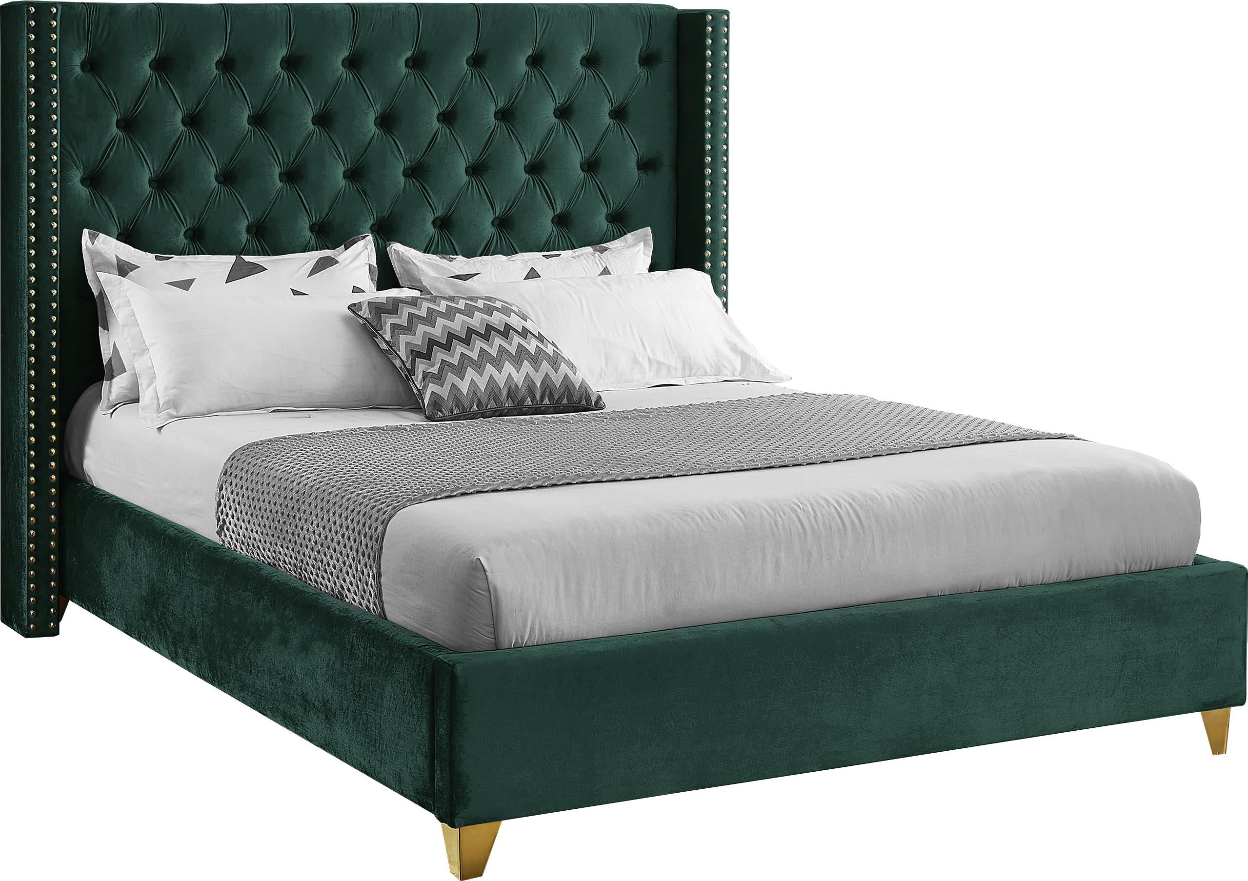 Barolo Green Velvet Queen Bed - Luxe Home Furnishings (Jersey City, NJ)