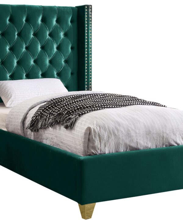 Barolo Green Velvet Twin Bed - Luxe Home Furnishings (Jersey City, NJ)