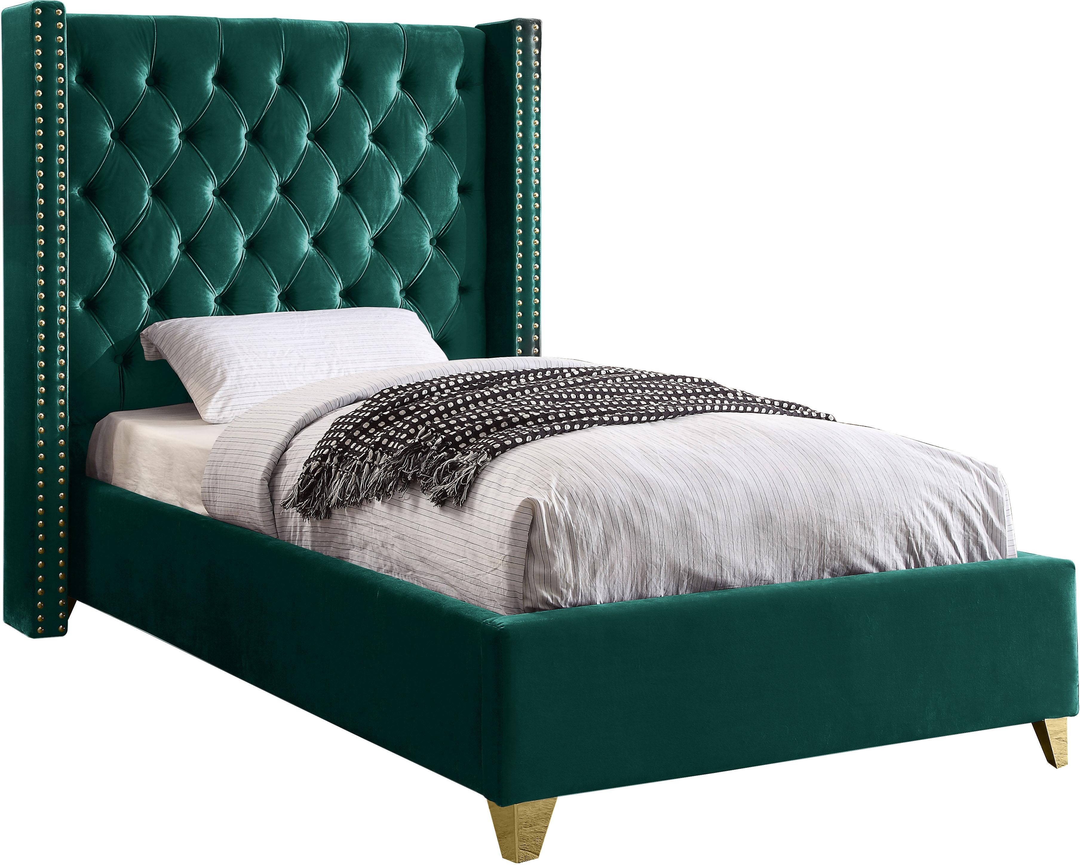 Barolo Green Velvet Twin Bed - Luxe Home Furnishings (Jersey City, NJ)